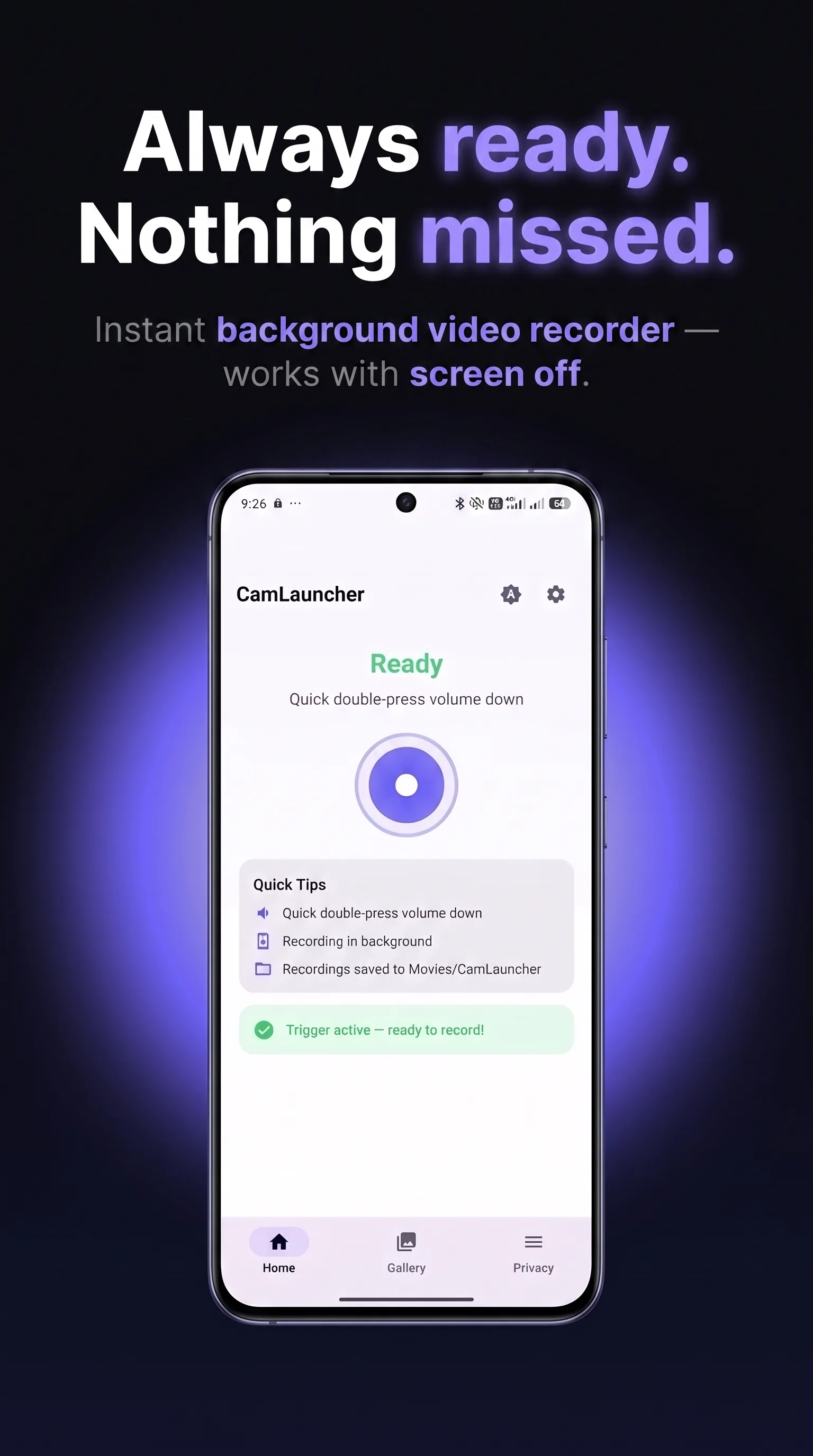 Cam Launcher - Shake to record lock screen bypass